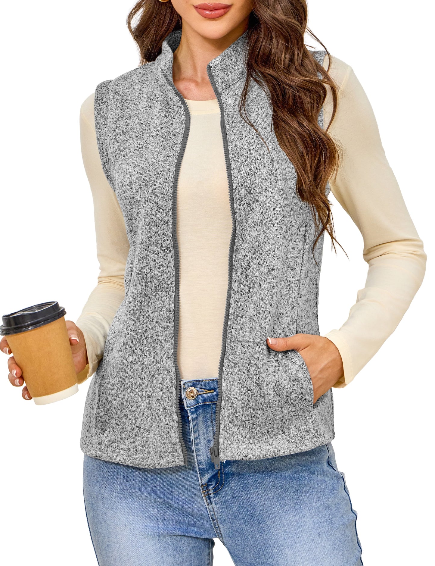 a.Jesdani Womens Fleece Vests lightweight Soft Fleece Vest Zip Jackets with Pockets M-3XL