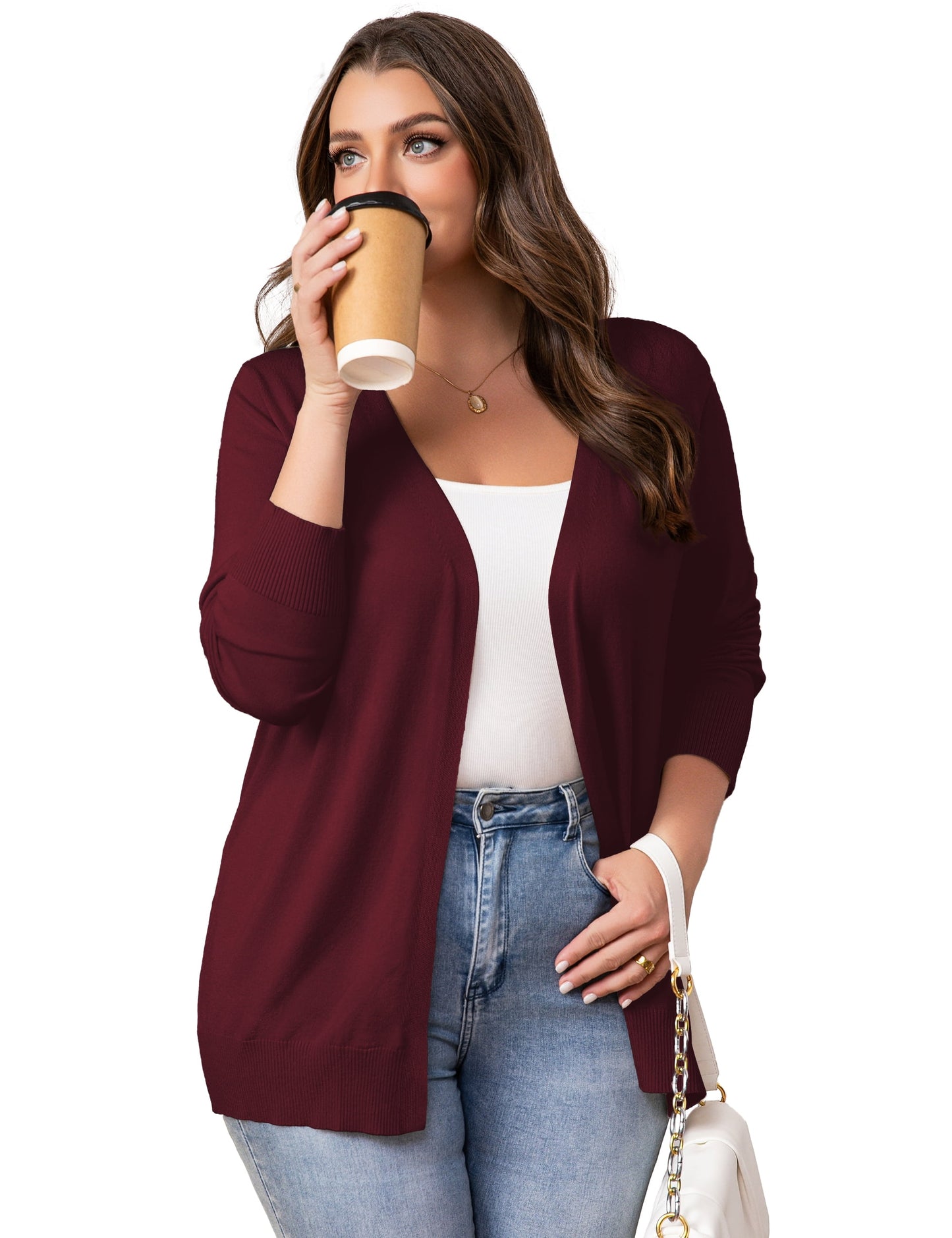 a.Jesdani Womens Plus Size Cardigans Casual Lightweight Ribbed Open Front Soft Knit Cardigans Sweater M-4XL