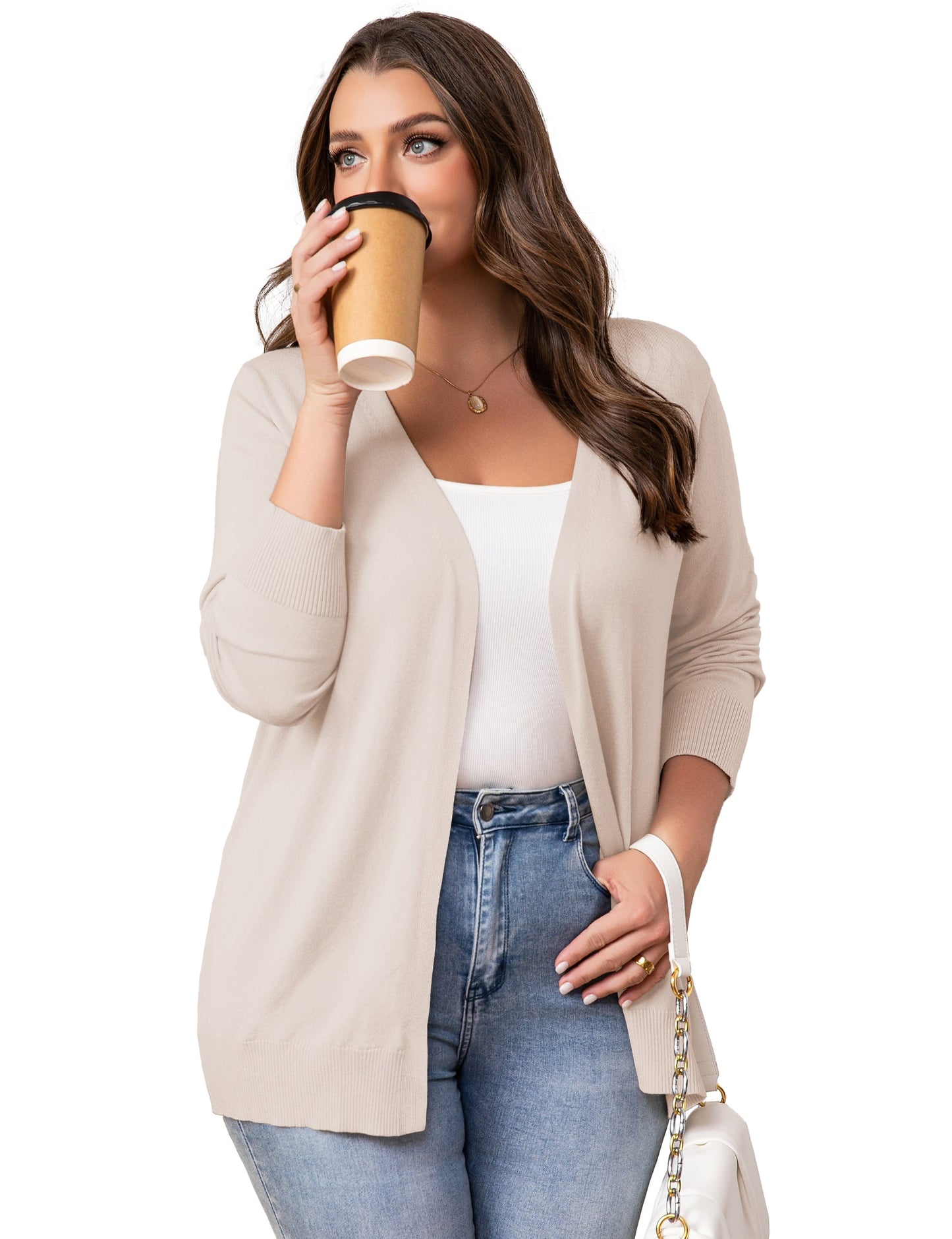 a.Jesdani Womens Plus Size Cardigans Casual Lightweight Ribbed Open Front Soft Knit Cardigans Sweater M-4XL