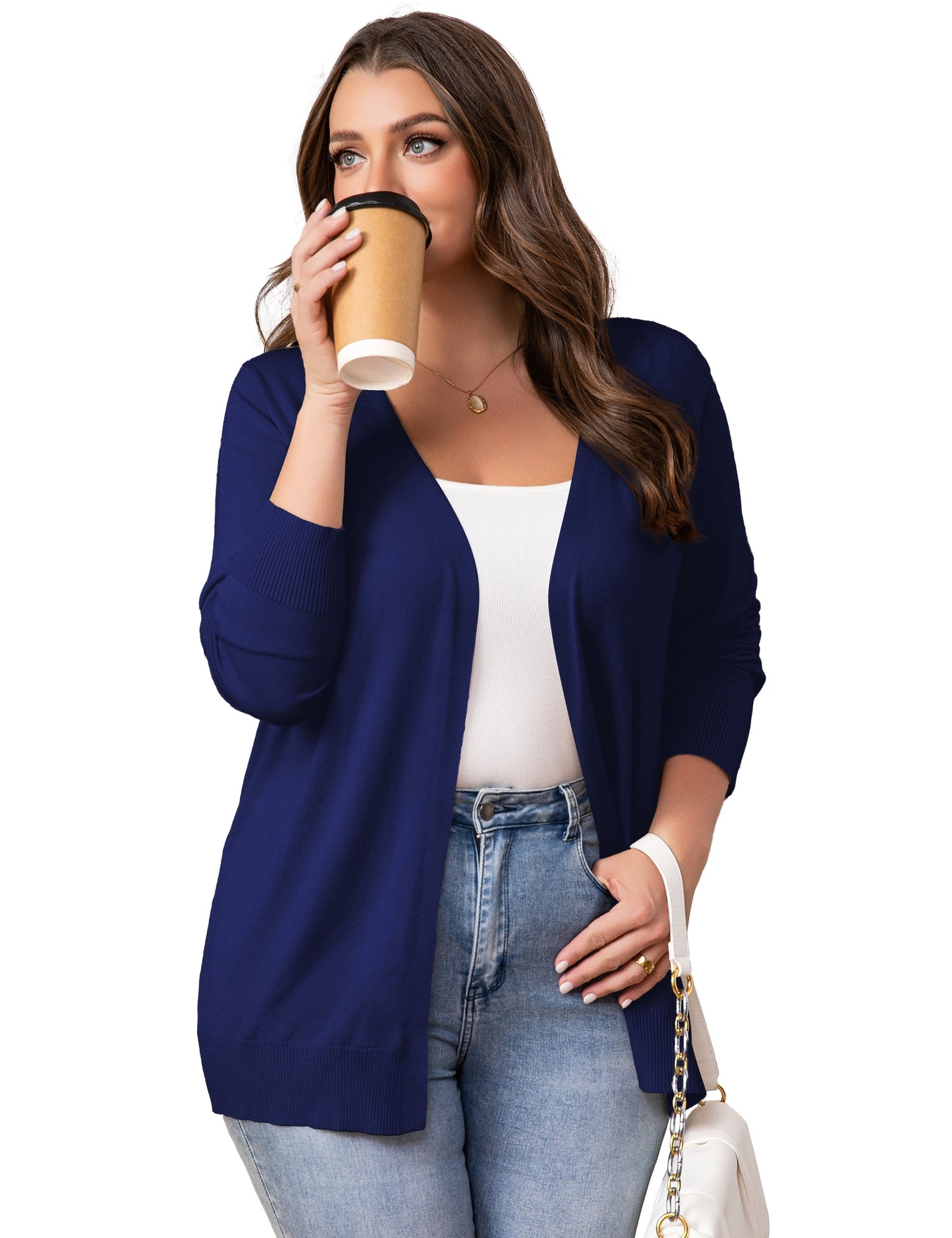 a.Jesdani Womens Plus Size Cardigans Casual Lightweight Ribbed Open Front Soft Knit Cardigans Sweater M-4XL