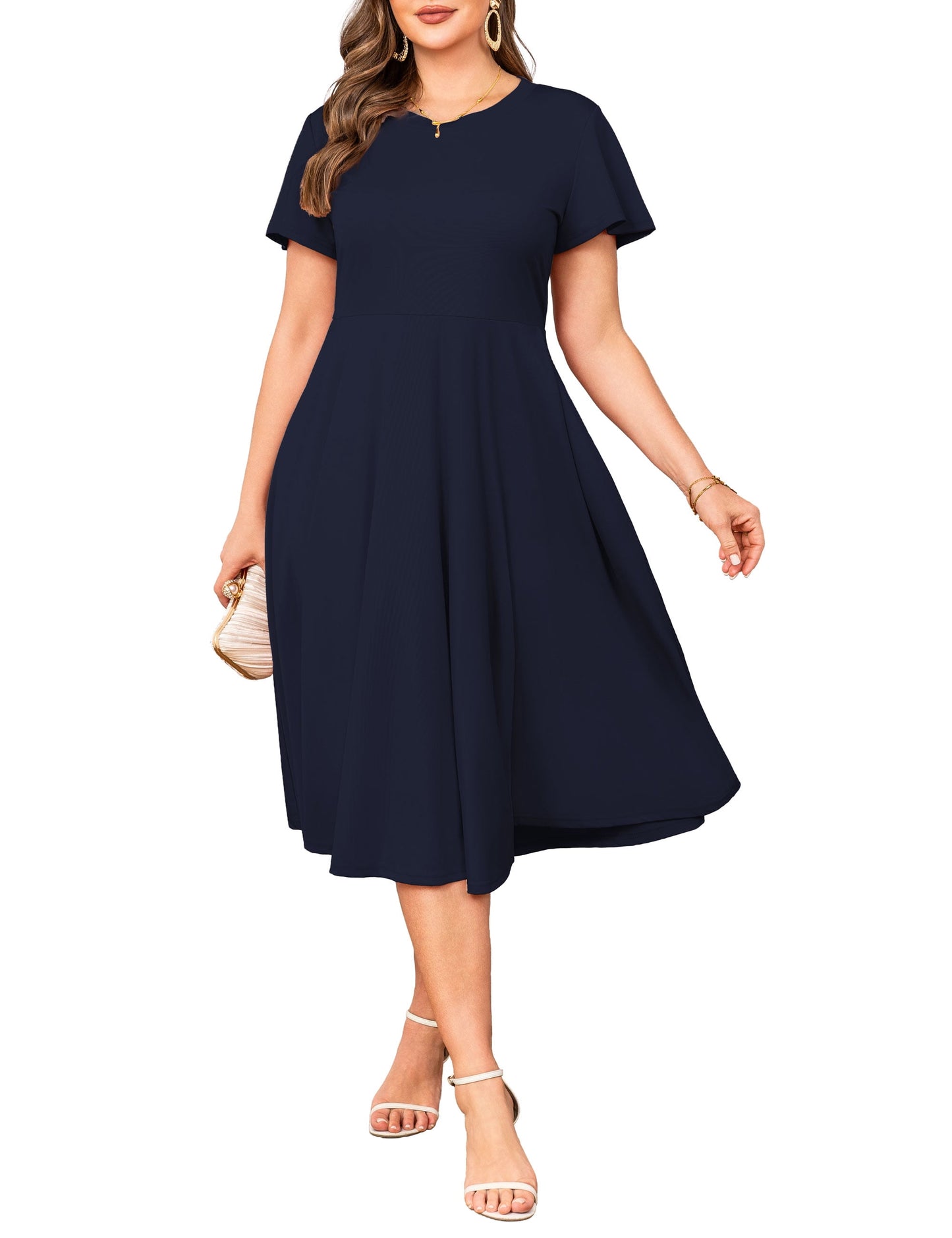 a.Jesdani Womens Plus Size Dresses Flutter Sleeve A-Line Midi Dress Wedding Guest Dress Black 1X