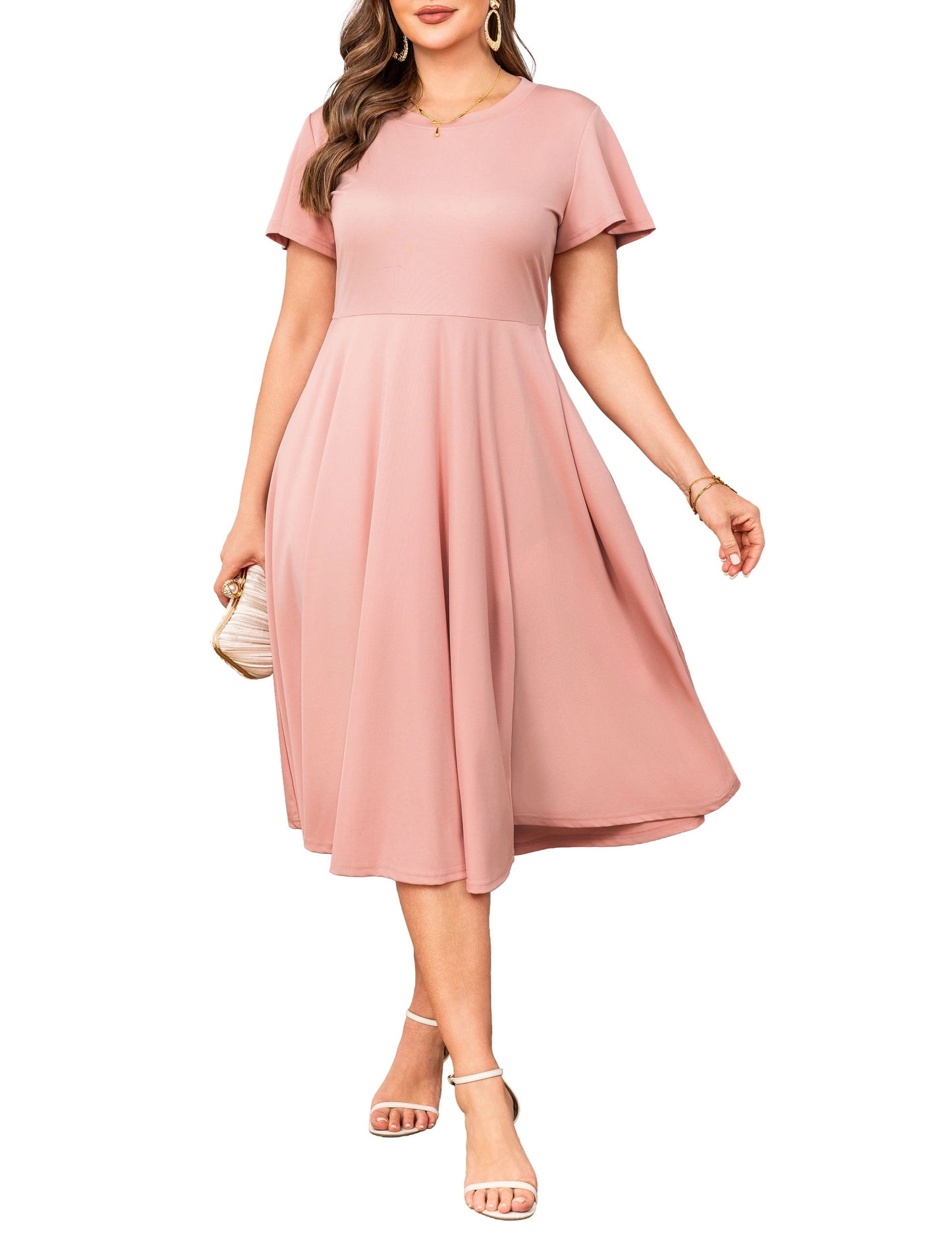 a.Jesdani Womens Plus Size Dresses Flutter Sleeve A-Line Midi Dress Wedding Guest Dress Black 1X