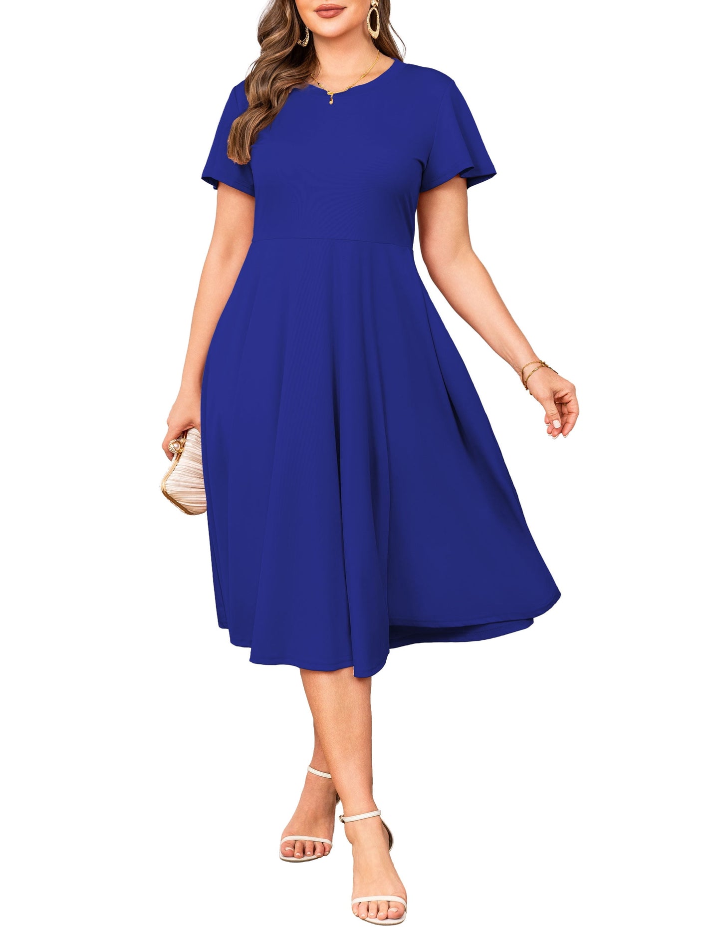 a.Jesdani Womens Plus Size Dresses Flutter Sleeve A-Line Midi Dress Wedding Guest Dress Black 1X