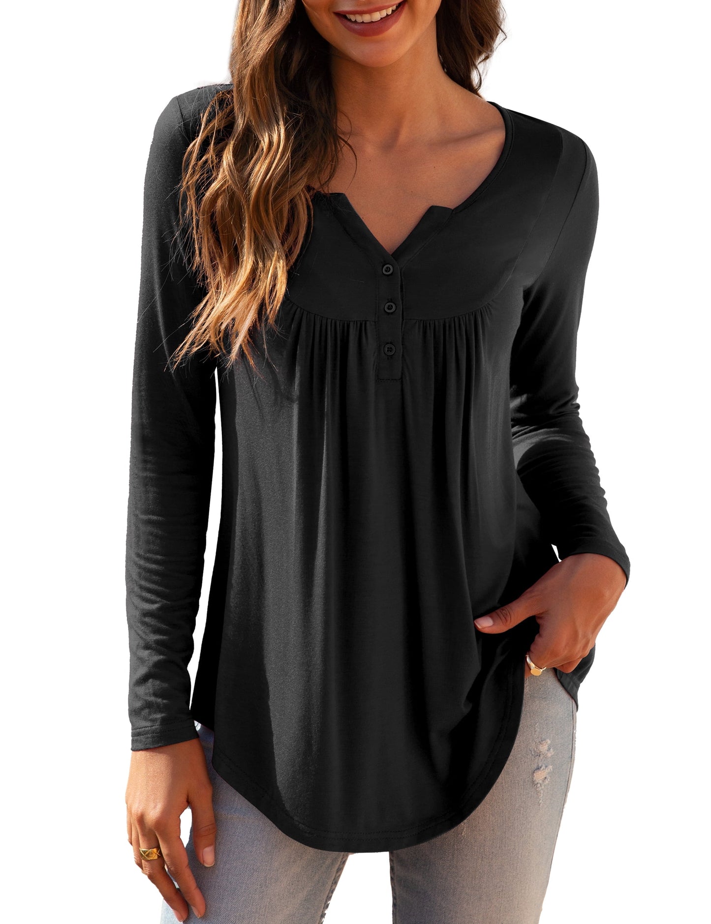 a.Jesdani Women's Plus Size Tunic Tops Long Sleeve V Neck Casual Blouses m-4x