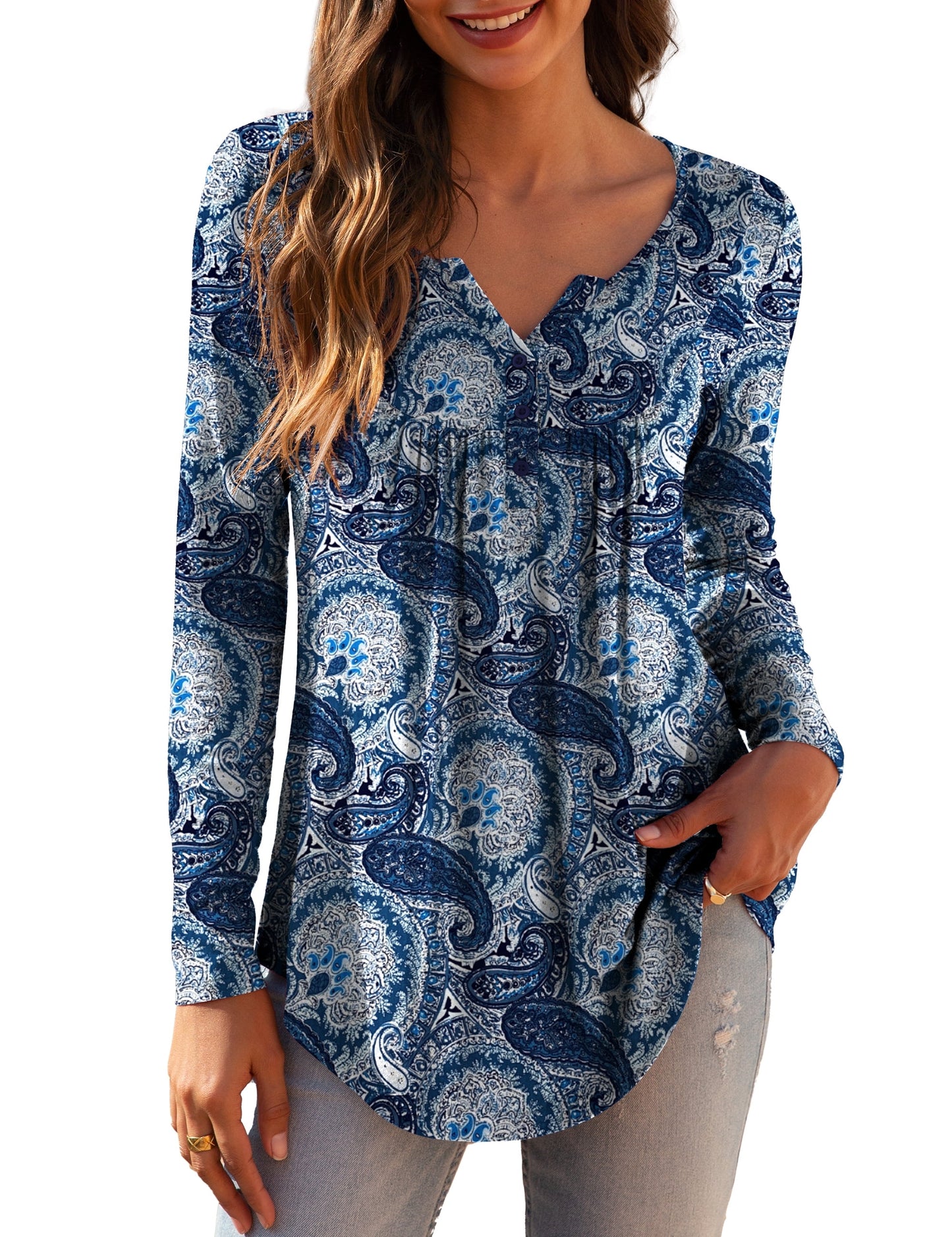 a.Jesdani Women's Plus Size Tunic Tops Long Sleeve V Neck Casual Blouses m-4x