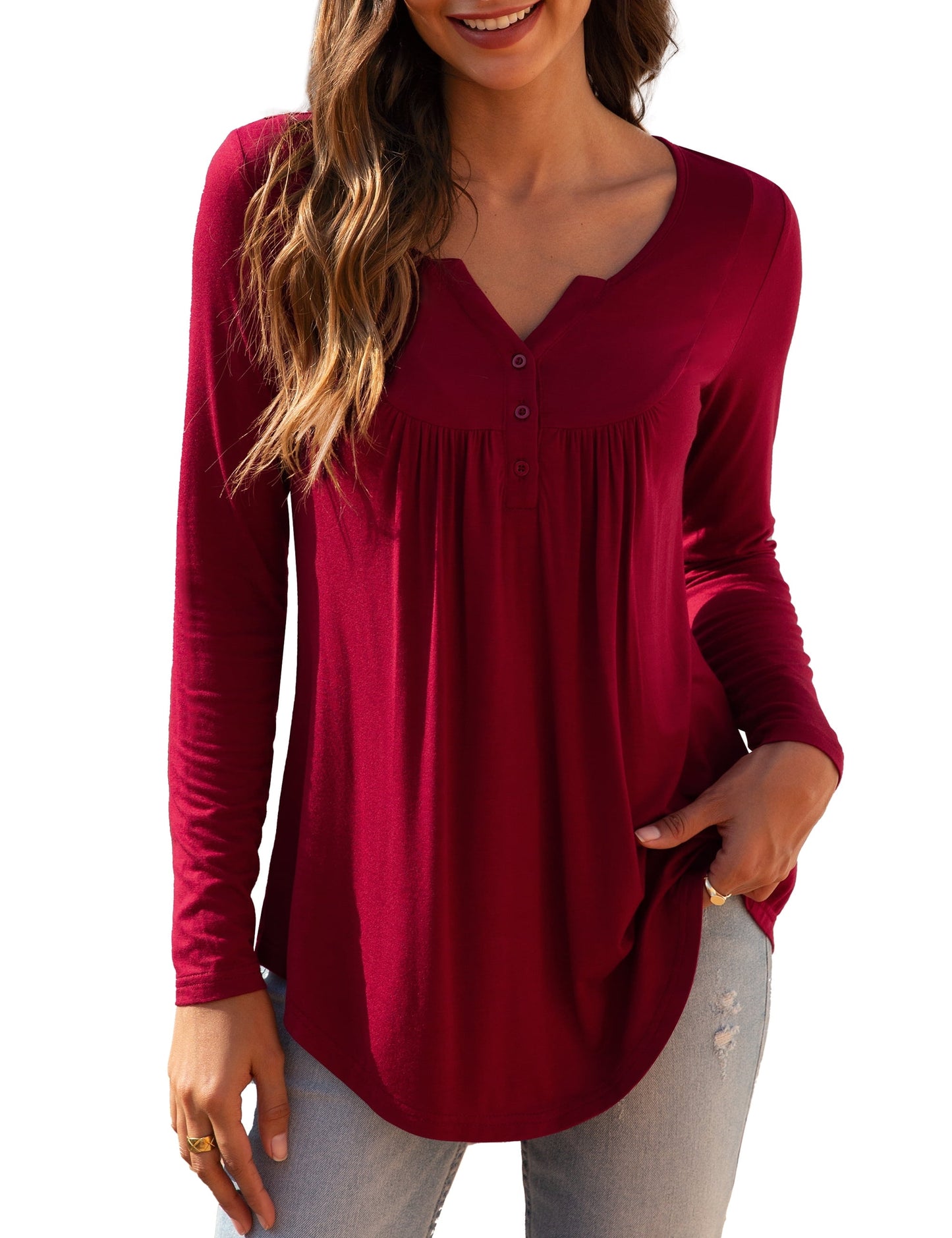 a.Jesdani Women's Plus Size Tunic Tops Long Sleeve V Neck Casual Blouses m-4x