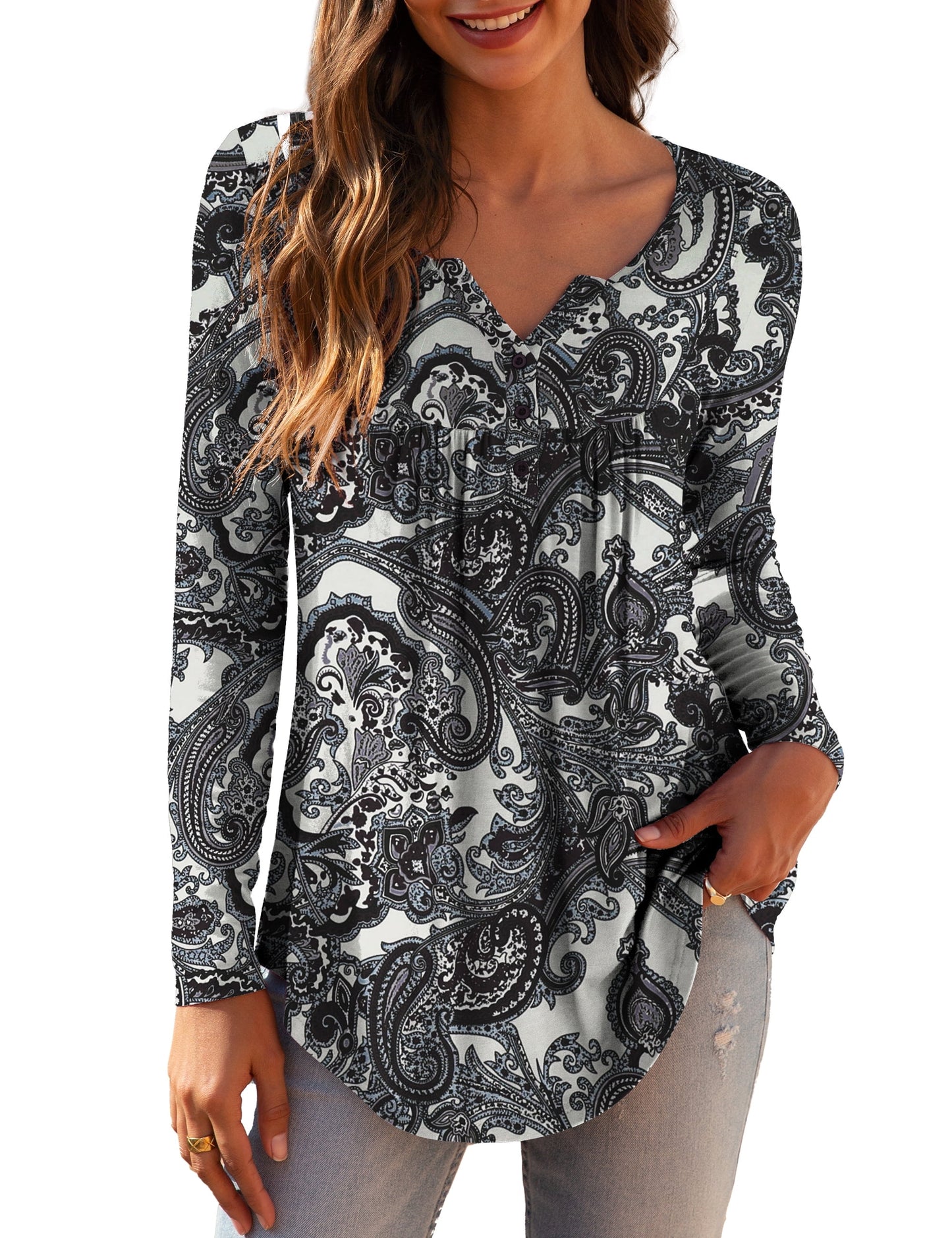 a.Jesdani Women's Plus Size Tunic Tops Long Sleeve V Neck Casual Blouses m-4x