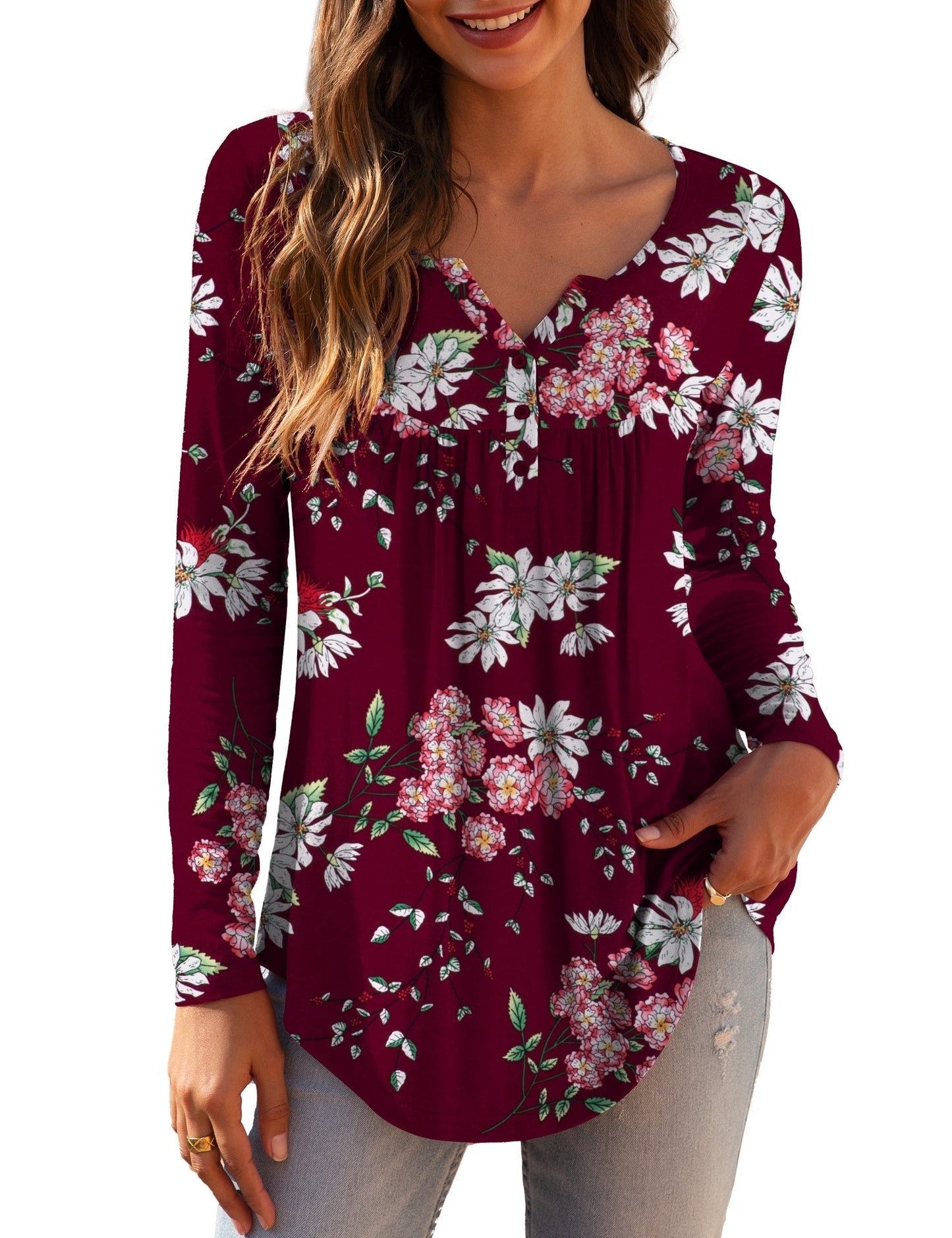 a.Jesdani Women's Plus Size Tunic Tops Long Sleeve V Neck Casual Blouses m-4x