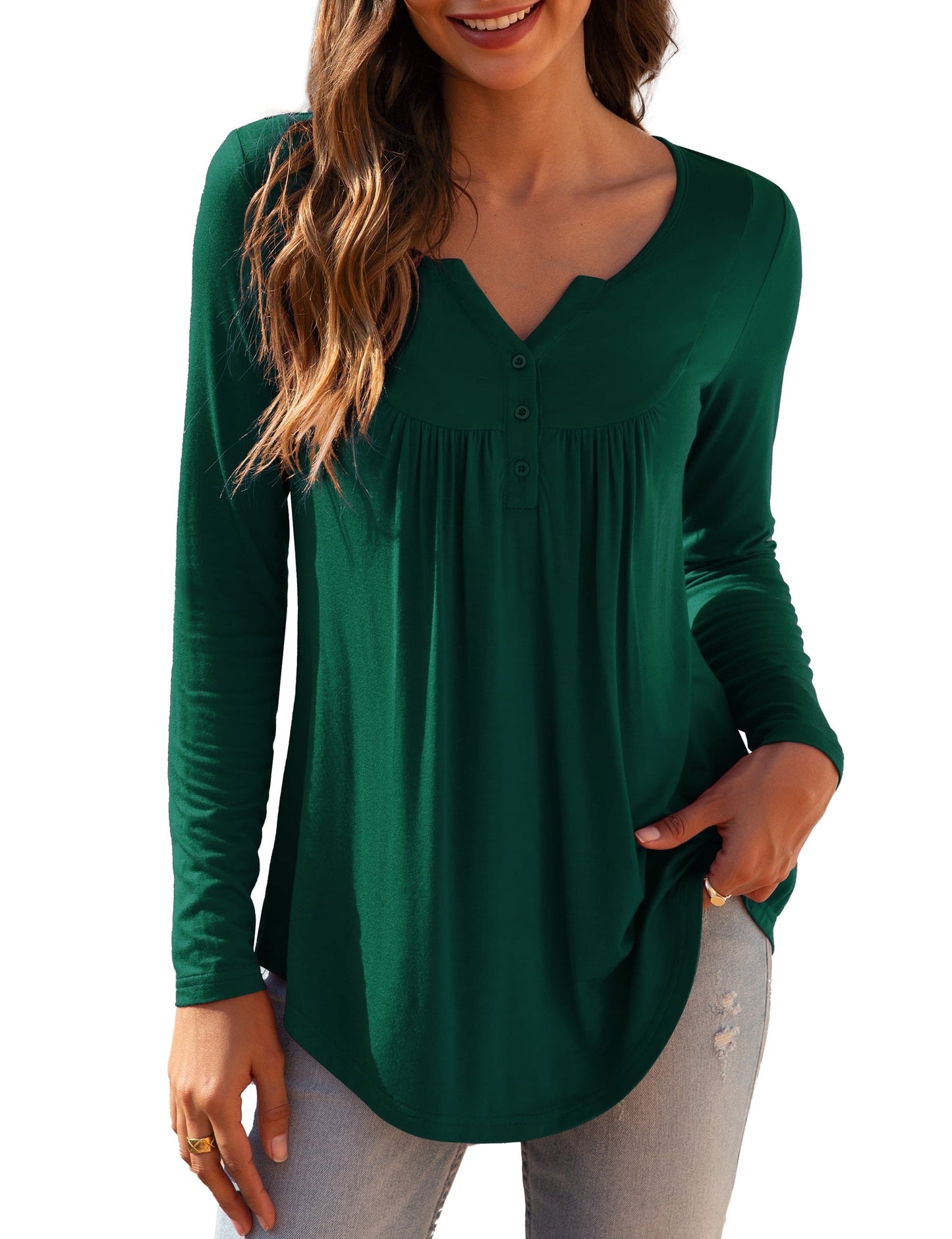 a.Jesdani Women's Plus Size Tunic Tops Long Sleeve V Neck Casual Blouses m-4x