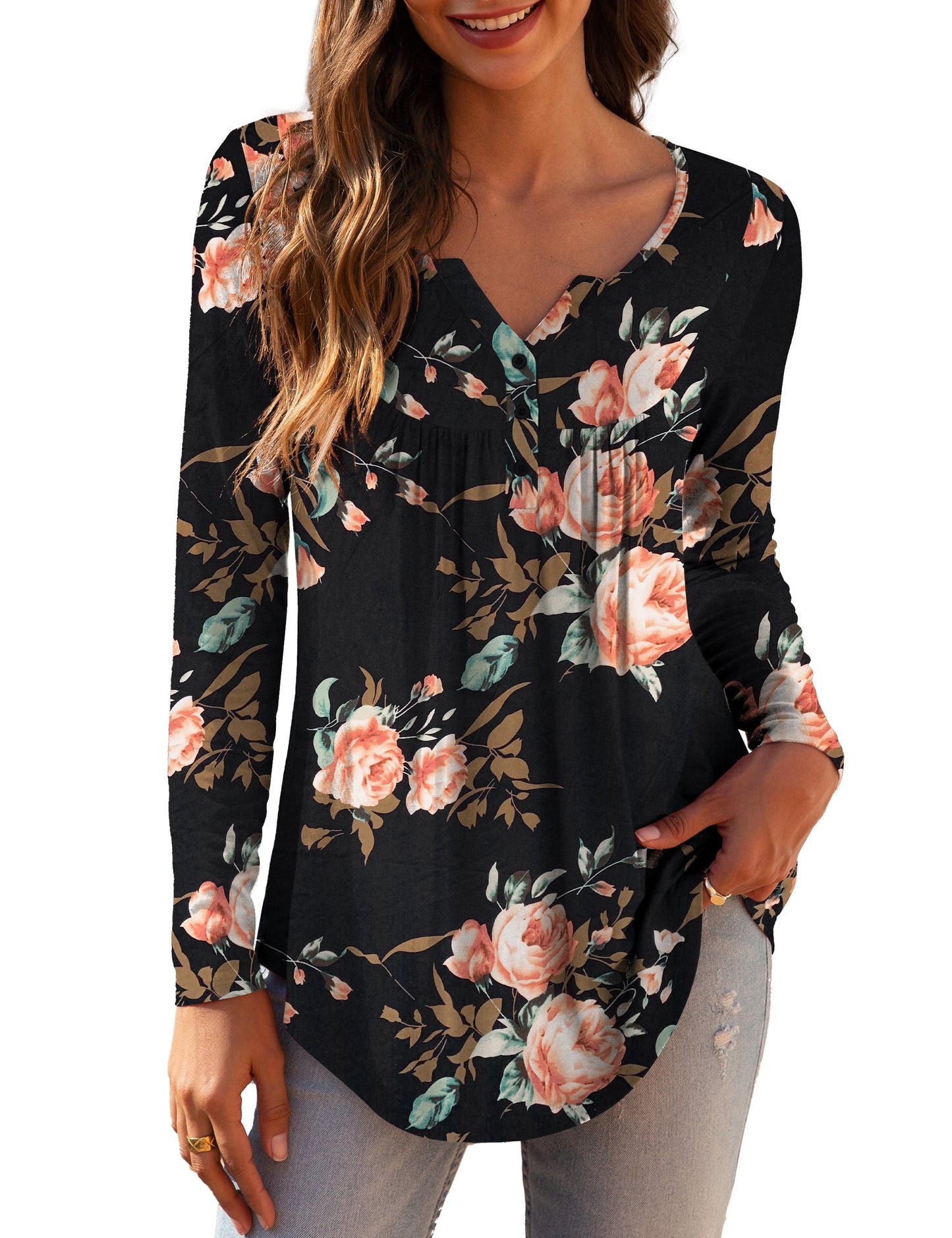 a.Jesdani Women's Plus Size Tunic Tops Long Sleeve V Neck Casual Blouses m-4x