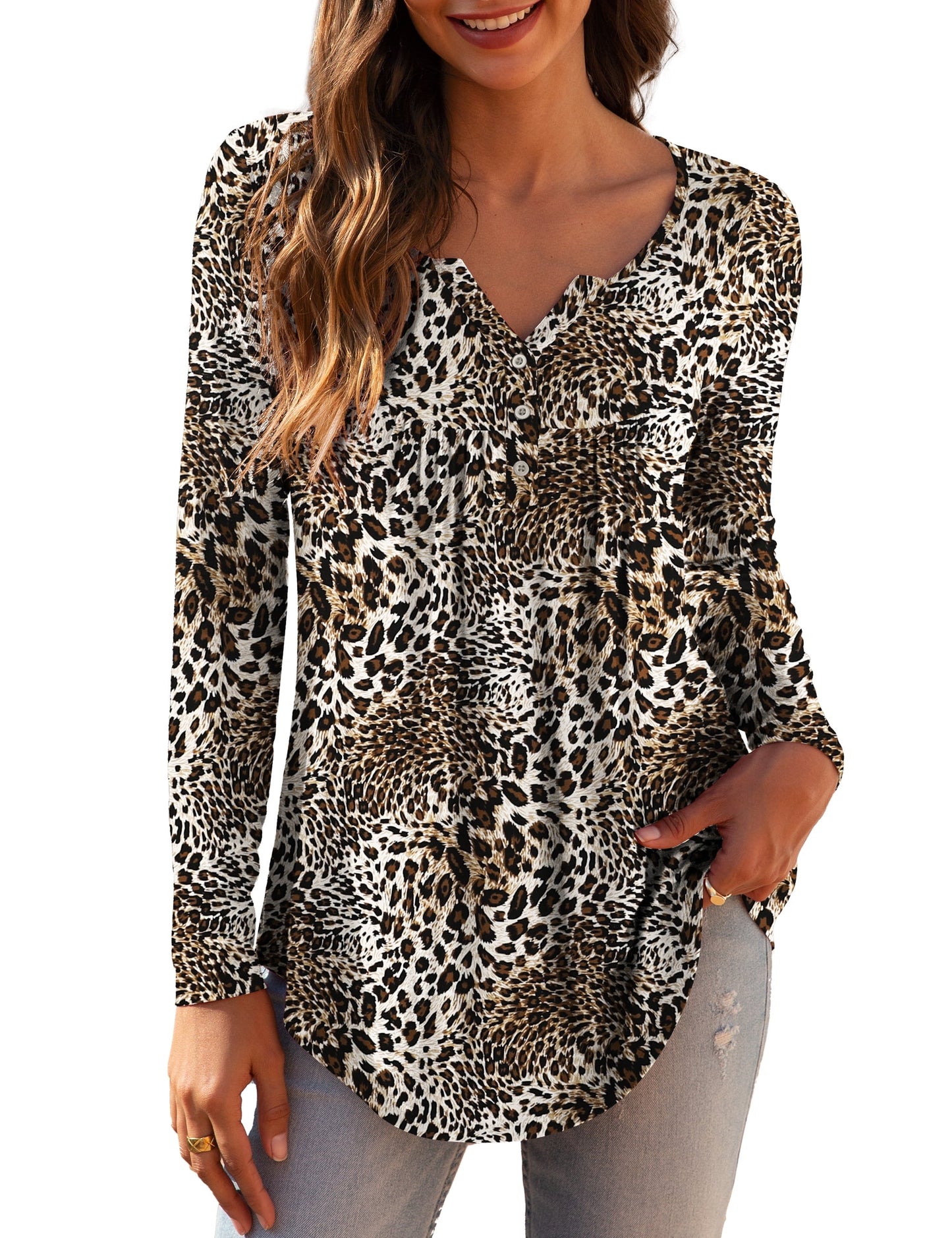a.Jesdani Women's Plus Size Tunic Tops Long Sleeve V Neck Casual Blouses m-4x