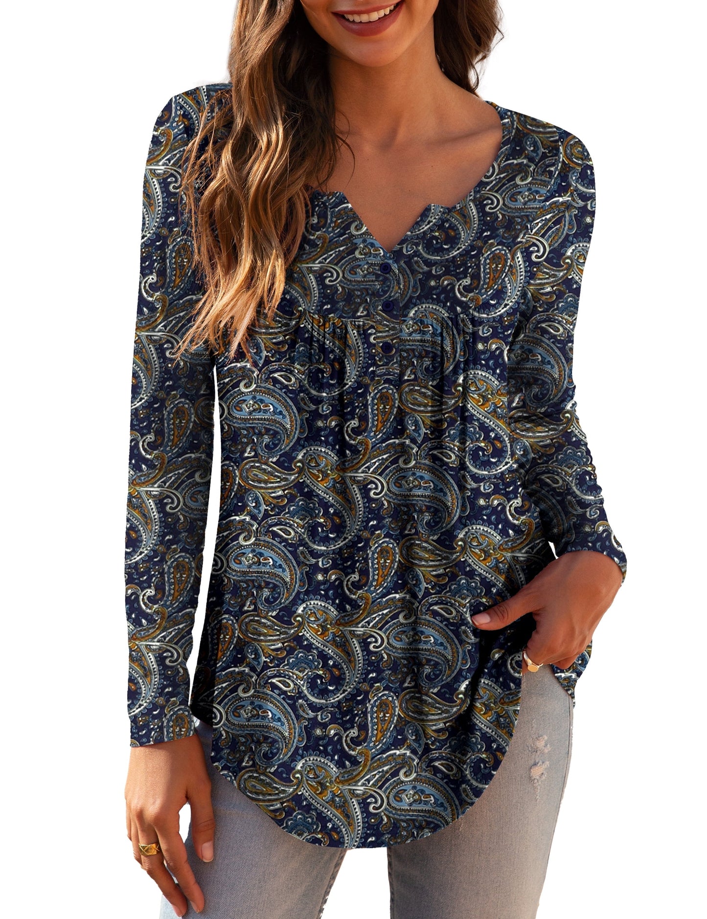 a.Jesdani Women's Plus Size Tunic Tops Long Sleeve V Neck Casual Blouses m-4x