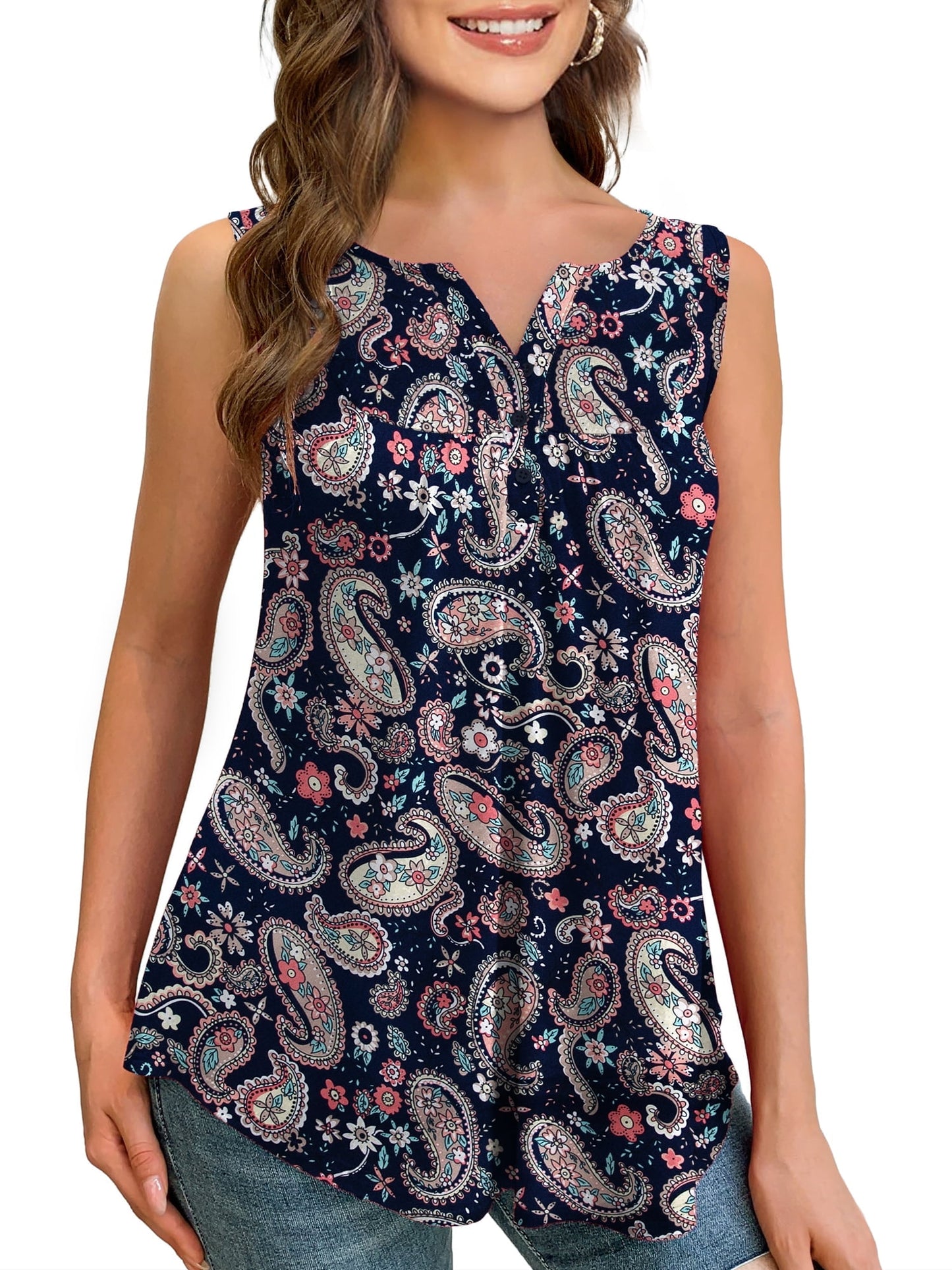 a.Jesdani Womens Plus Size Tank Tops Sleeveless Casual Paisley Tunic Blouses M-4X