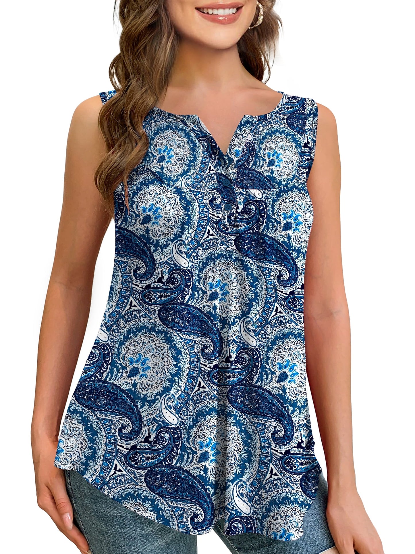 a.Jesdani Womens Plus Size Tank Tops Sleeveless Casual Paisley Tunic Blouses M-4X