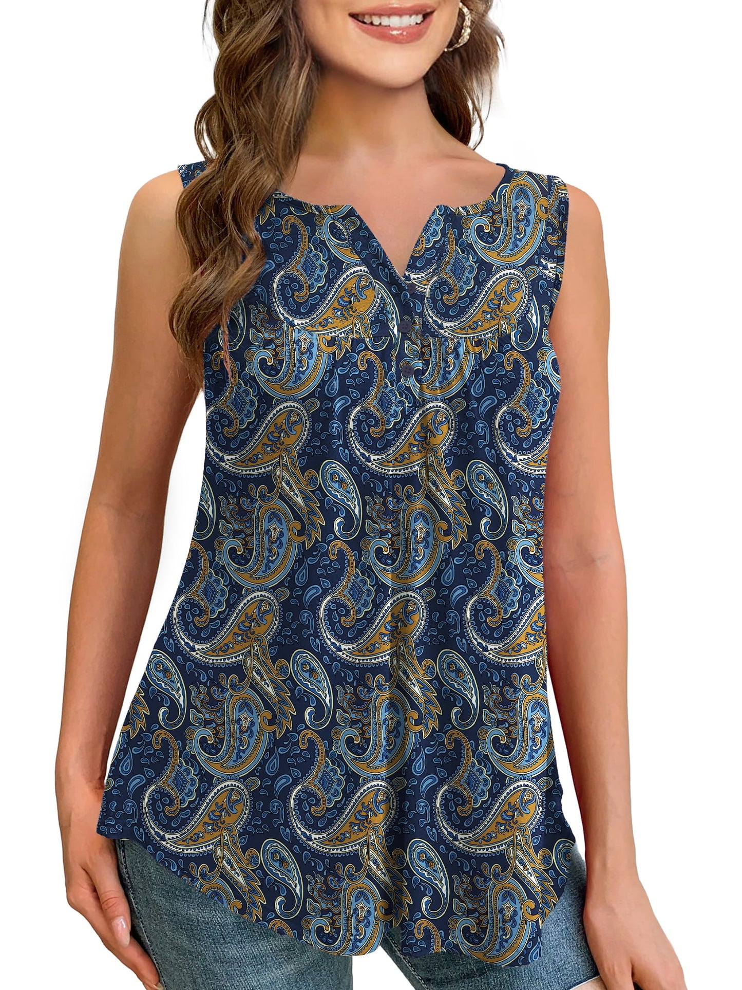 a.Jesdani Womens Plus Size Tank Tops Sleeveless Casual Paisley Tunic Blouses M-4X