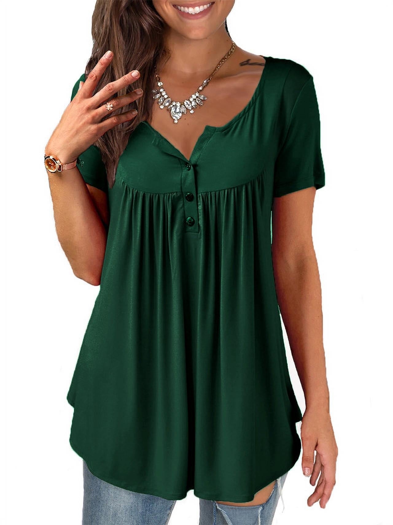 a.Jesdani Womens Plus Size Tunic Tops Short Sleeve Casual Floral Henley Shirts m-4x