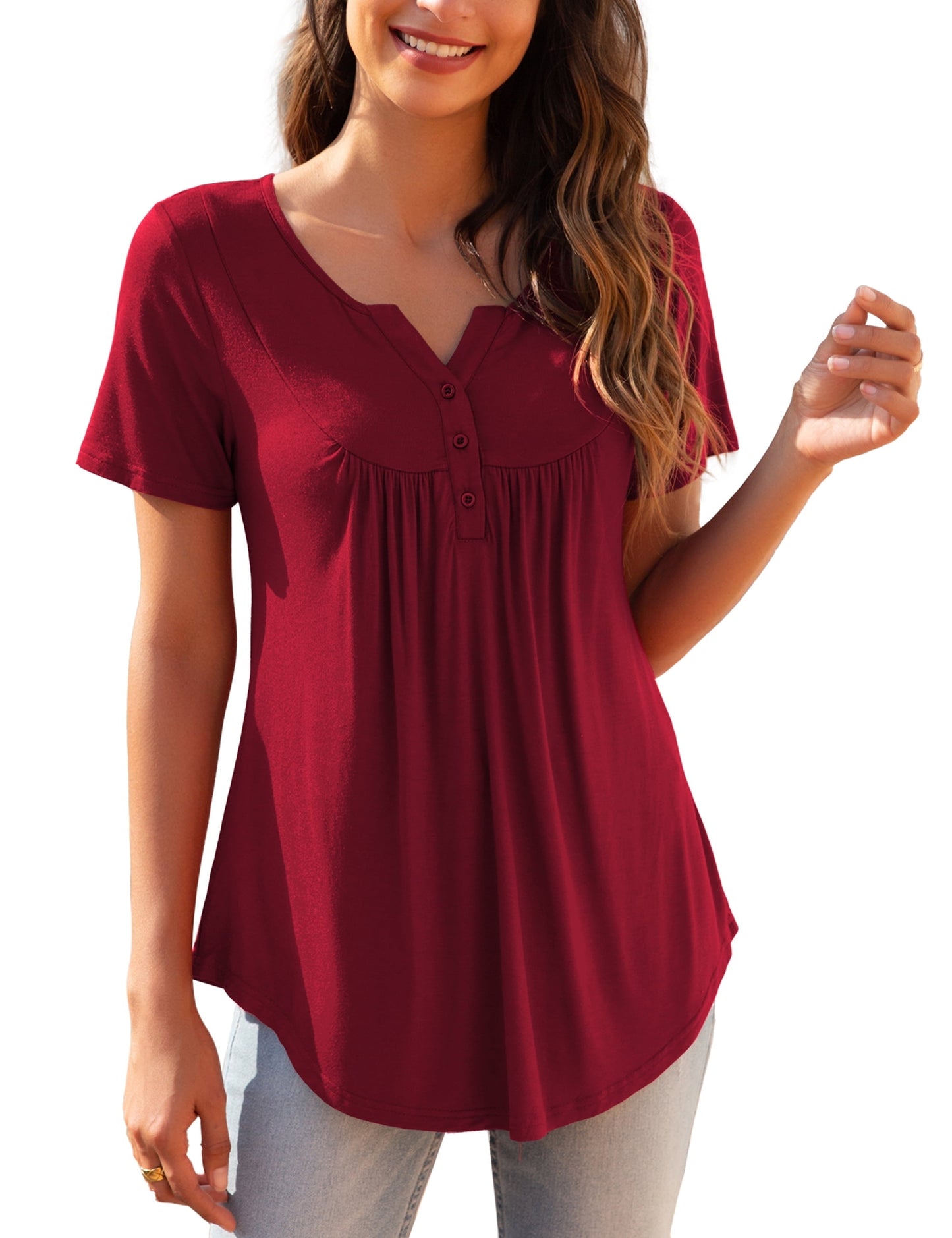 a.Jesdani Womens Plus Size Tunic Tops Short Sleeve Casual Floral Henley Shirts m-4x
