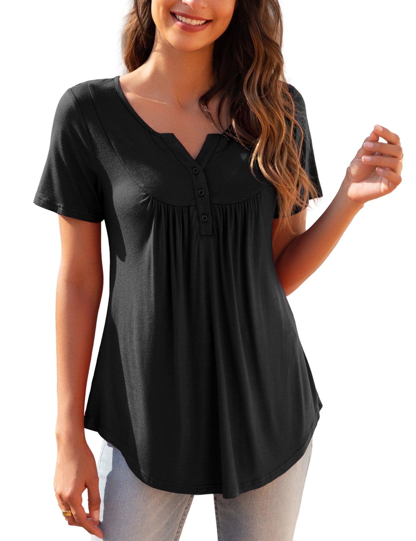 a.Jesdani Womens Plus Size Tunic Tops Short Sleeve Casual Floral Henley Shirts m-4x