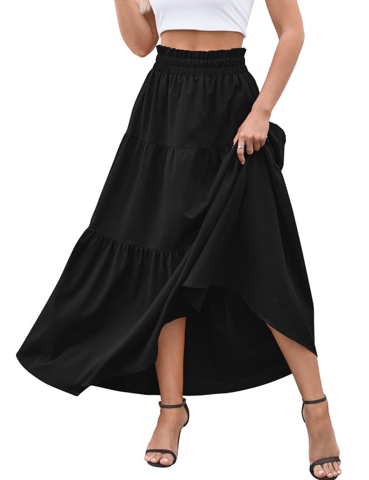 a.Jesdani Womens Maxi Skirts Casual Elastic High Waist Swing Tiered Beach Maxi Skirt s-xxl