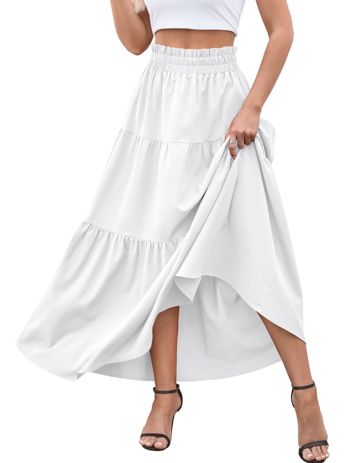 a.Jesdani Womens Maxi Skirts Casual Elastic High Waist Swing Tiered Beach Maxi Skirt s-xxl