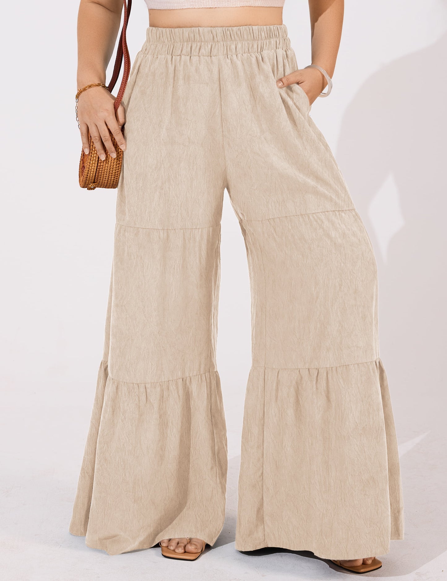 a.Jesdani Women Plus Size Wide Leg Pants Elastic waist Casual Trousers Flowy Pants m-4x