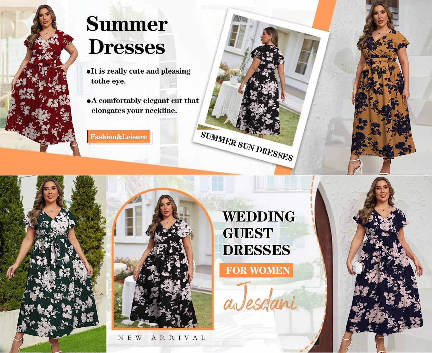 a.Jesdani Women's Plus Size Maxi Dress Boho Floral Butterfly Sleeve V Neck Flowy Maxi Dress Party Wedding Guest Dress L-4X